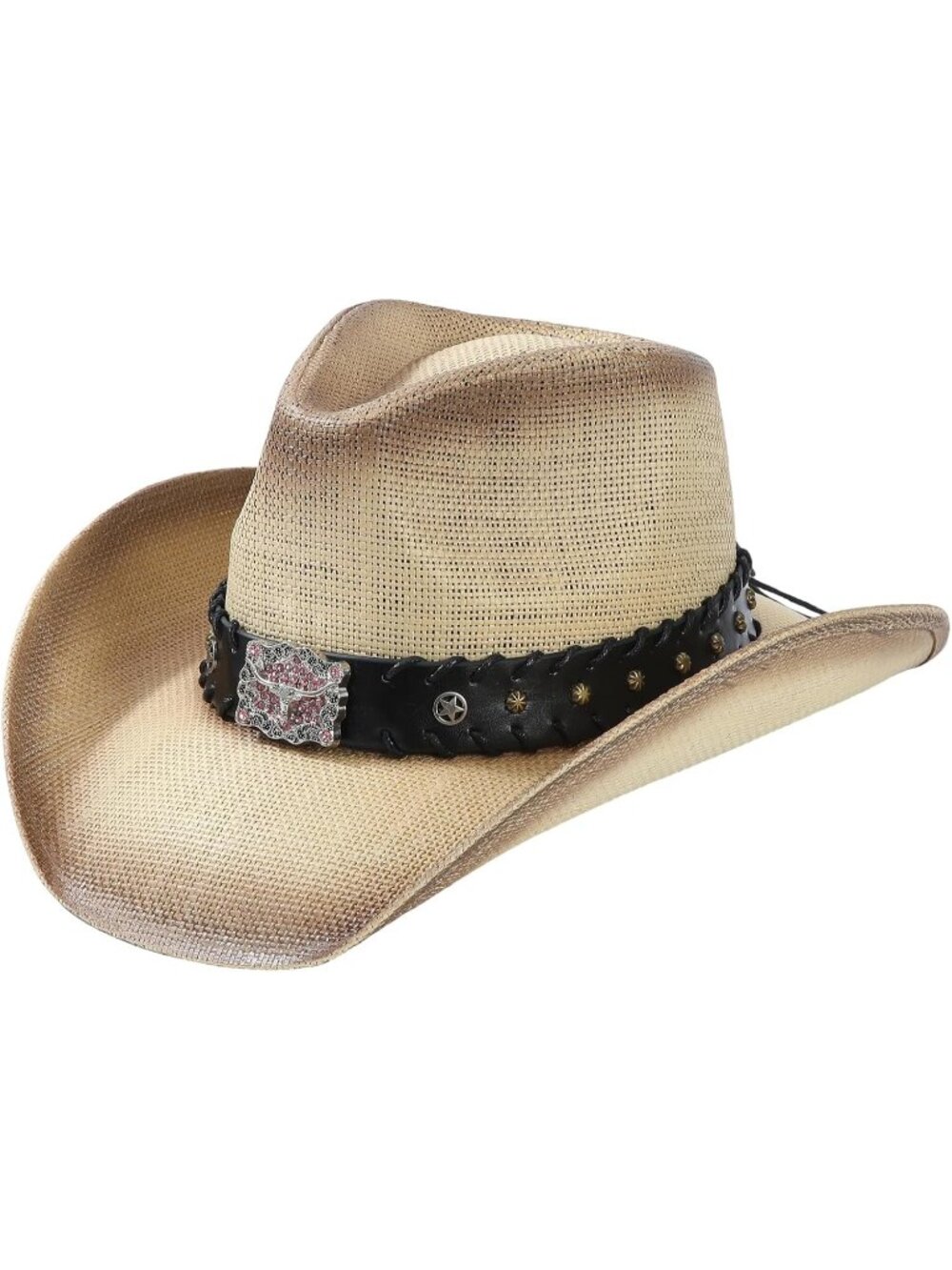 Unisex Khaki Cattle Straw Wide Brim Shapeable Strap Chin Cowboy Western Hat